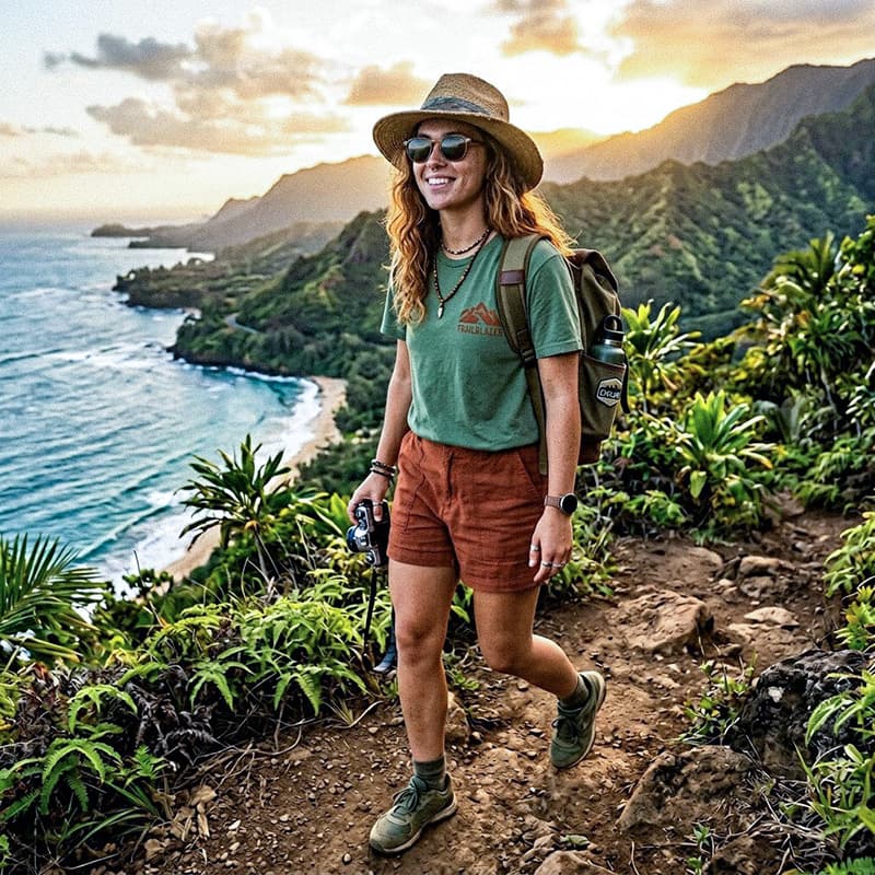 Social Media Travel Blogger walking on cliff edge